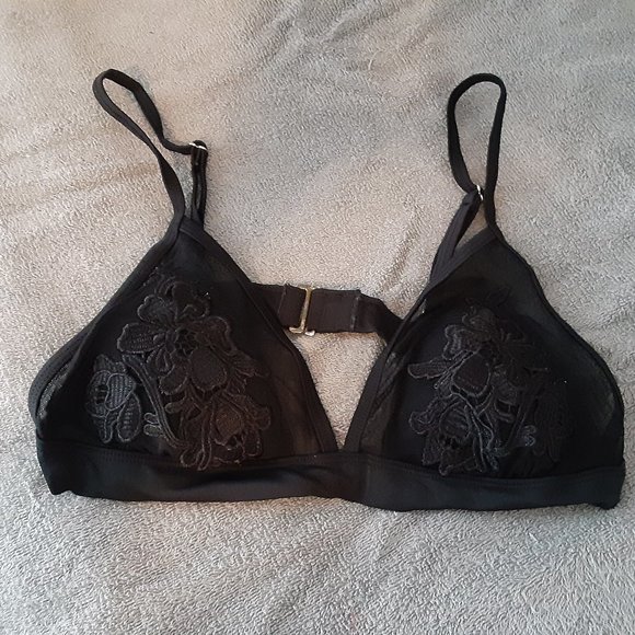 Black Mesh & Applique overlay Bikini Bralette Size Small - Picture 6 of 8